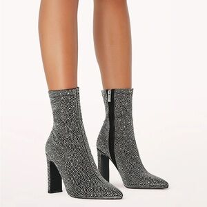 BRITTANY BLACK SATIN-RHINESTONE BOOTS SIZE 8